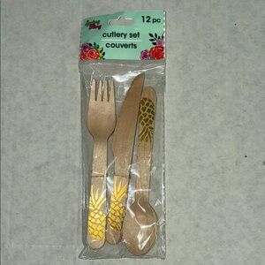 Elegant Tan and Gold Flatware Set for Dining, wooden, reusable.
